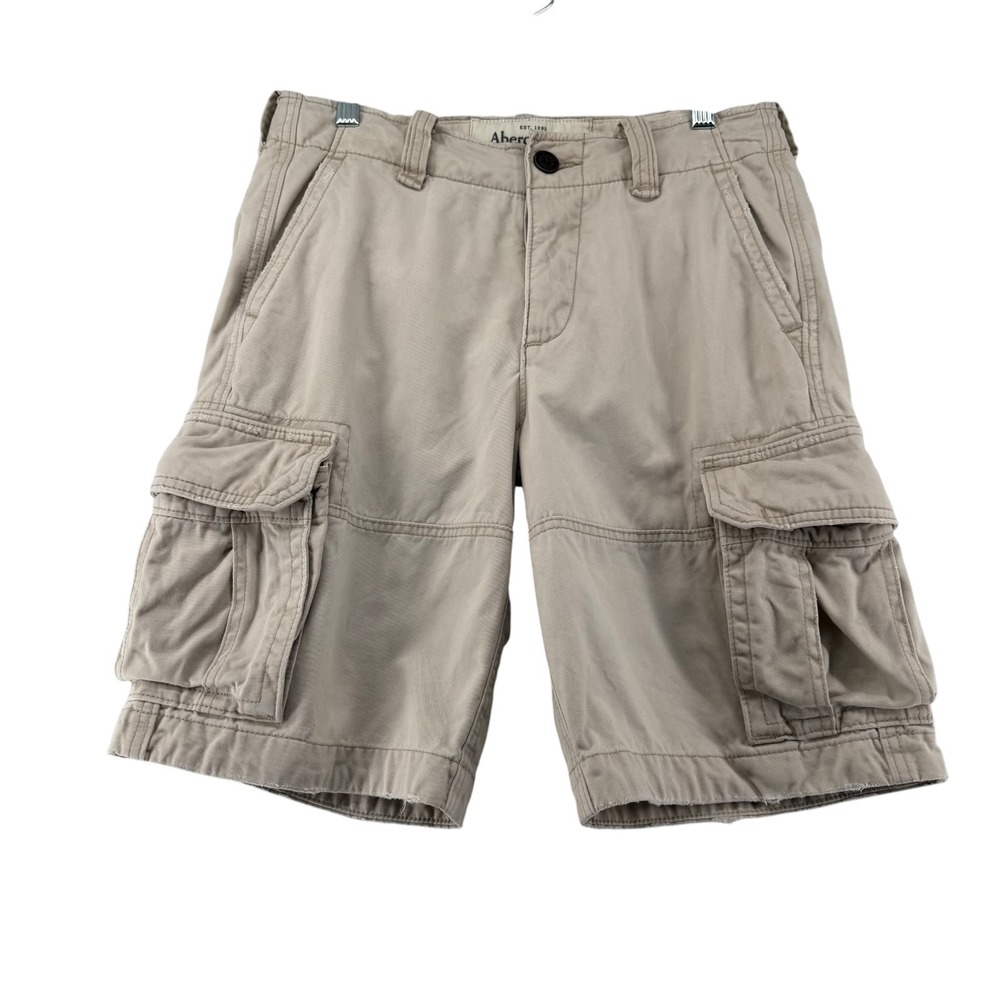 Abercrombie & Fitch Cargo Shorts Mens 30 Khaki Beige Button Fly Drawstring Y2K